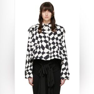 NWT MM6 Maison Margiela Black White Checkerboard Cotton Crop Jacket IT36/XS/US0